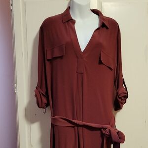 Alfani Burgundy Midi Shirt Dress